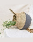 Ręcznie kosz wiklinowy bambusa trawy morskiej doniczka kosz do przechowywania składana słomy Patchwork Rattan trawa morska brzuc