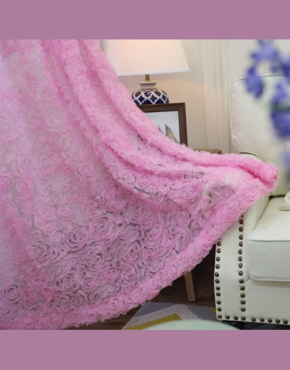 Proste nowoczesne trójwymiarowe Rose haftowane zasłony przędzy netto małe świeże jednolity biały różowy ślub sypialnia gaza WP14