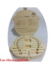 Angielski/hiszpański drewniane pudełko zębów organizator zapisać zęby mleczne pudełko do przechowywania zębów prezent pępowina L