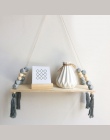 Nordic styl Drewniany koralik frędzle stojak do przechowywania liny ścienne półka wisząca na wystrój sypialnia salon kuchnia biu