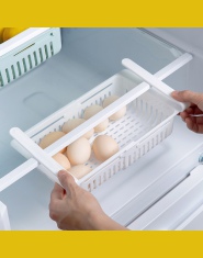Funkcjonalna zawieszana półeczka do lodówki plastikowy pojemnik do przechowywania żywności organizer kuchenny niebieski biały
