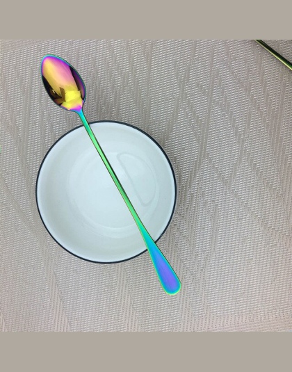 Sok do mieszania kawy zestaw sztućców kolorowe Rainbow łyżeczka obiadowy lody długa rączka Scoop zestaw stołowy narzędzia kuchen