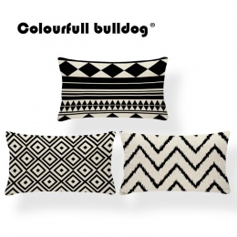 Dekoracyjne prostokątne poszewki na poduszki ozdobne geometryczne wzory bawełniane lniane czarno białe na zamek