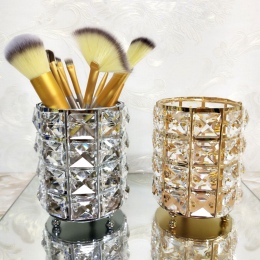 Dekoracyjne koszyczki na pędzle do makijażu wysadzane kryształami w kolorze srebra złota do przechowywania ozdobny organizer