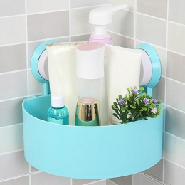 Plastikowa pojemna narożna półka wisząca łazienkowa z przyssawkami do przechowywania płynów gąbek kolor niebieski zielony