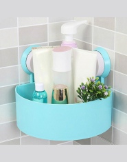 Plastikowa pojemna narożna półka wisząca łazienkowa z przyssawkami do przechowywania płynów gąbek kolor niebieski zielony