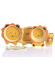 Lekoch 5 sztuk/zestaw naczynia dla dzieci miska kubek talerze zestawy z włókna bambusowego Cute Cartoon karmienie maluch zastawa