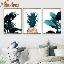 Nordic ananas zielone liście na płótnie malarstwo ścienne plakat artystyczny dekoracje do domu plakaty i reprodukcje roślin zdję