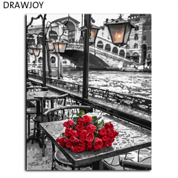 DRAWJOY róża bezramowe malowanie Numbers DIY cyfrowy obraz olejny na płótnie wystrój domu na ścianie w salonie sztuki GX9754 40*