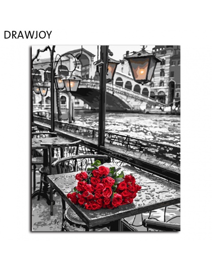 DRAWJOY róża bezramowe malowanie Numbers DIY cyfrowy obraz olejny na płótnie wystrój domu na ścianie w salonie sztuki GX9754 40*