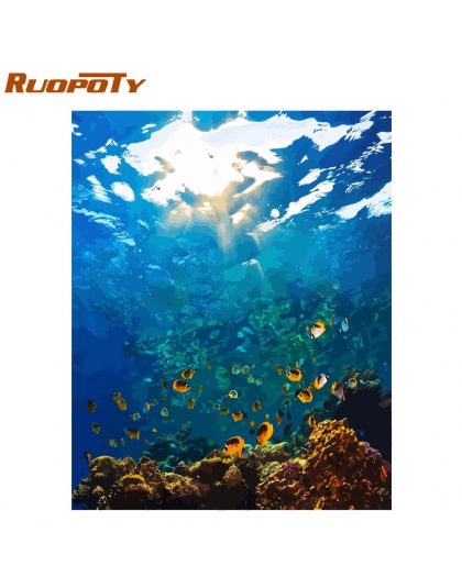 RUOPOTY ramka Sea World DIY obraz olejny numery zestawów akrylowe farby na płótnie wyjątkowy prezent dla Home Decor 40x50 cm gra