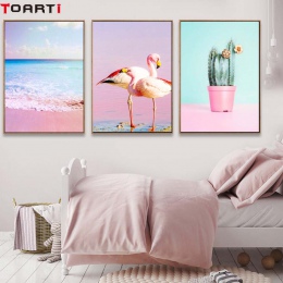 Flamingo różowy Ocean kaktus Nordic plakat i druku nowoczesny przedszkole dziewczyna obraz na płótnie malarstwo ścienne sypialni