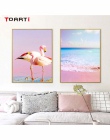 Flamingo różowy Ocean kaktus Nordic plakat i druku nowoczesny przedszkole dziewczyna obraz na płótnie malarstwo ścienne sypialni