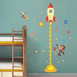 Diy przestrzeń kosmiczna planeta Monkey Pilot Rocket naklejka ścienna do domu miarka naklejki ścienne dla dzieci pokój przedszko