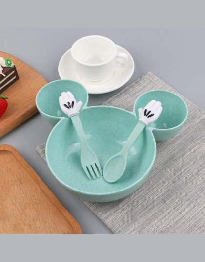 YINUO gospodarstwa domowego pszenicy słomy Cartoon sztućce dla dzieci śliczne Mickey zestaw kuchnia podróży przenośne stołowe ze