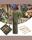 Drewniane sztućce zestaw sztućców bambusa słomy zestaw obiadowy z płócienna torba noże widelec łyżka pałeczki podróży naczynia k