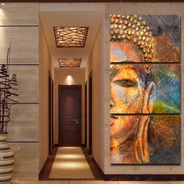 Obrazy na płótnie Wall Art ramy HD drukuje zdjęcia 3 sztuk abstrakcyjne złoty posąg buddy plakat do dekoracji domu dla pokoju go