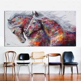 Bezinteresownie Wall Art dwa działa konie obraz na płótnie zwierząt zdjęcia do salonu Graffiti reprodukcja malowanie dekoracji
