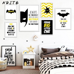 Batman maska przedszkole cytaty Wall Art Canvas plakaty i reprodukcje Cartoon malarstwo dekoracyjne zdjęcia dla dzieci chłopcy d