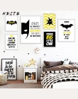 Batman maska przedszkole cytaty Wall Art Canvas plakaty i reprodukcje Cartoon malarstwo dekoracyjne zdjęcia dla dzieci chłopcy d