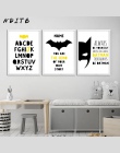 Batman maska przedszkole cytaty Wall Art Canvas plakaty i reprodukcje Cartoon malarstwo dekoracyjne zdjęcia dla dzieci chłopcy d