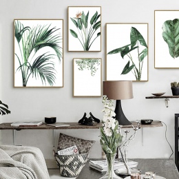 Akwarela roślin zielonych liści płótnie obrazy Nordic Scandinavian biurowej ściany plakat artystyczny zdjęcia do salonu wystrój 