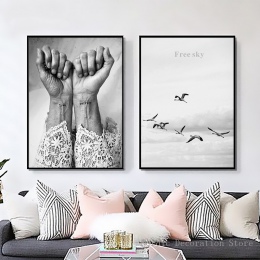 LZN Nordic plakat czarny i biały miłość wojownik plakaty i reprodukcje obraz ścienny na płótnie niebo ptak ręcznie abstrakcyjne 