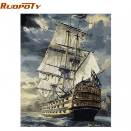 RUOPOTY ramka żeglarstwo łódź krajobraz obraz DIY według numerów ręcznie malowane w stylu Vintage obraz olejny ściany domu obraz