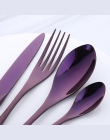 4 sztuk fioletowy zestaw sztućców ze stali nierdzewnej niebieski obiadowy zestaw noży widelec stół widelec czarny zestaw stołowy