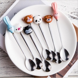 Cute Cartoon Animals kot panda królik łyżka do kawy mieszając łyżka dzieci zupa łyżeczki do kawy Scoop obiad