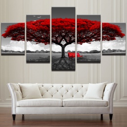 5 sztuka malarstwo ścienne sztuki czerwony drzewo czerwone krzesło krajobraz płótnie obrazy dekoracyjne na ścianę XA2418C