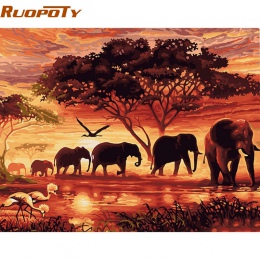 RUOPOTY słonie krajobraz DIY cyfrowy obraz numerami nowoczesne obraz ścienny na płótnie wyjątkowy prezent dla Home Decor 40x50 c