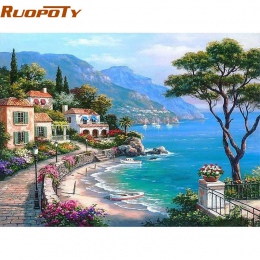 RUOPOTY ramka na morze śródziemne obraz DIY według numerów Seascape ręcznie malowane obraz olejny dzieło sztuki na ścianę do dom