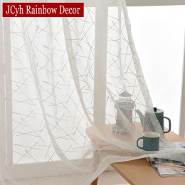 Haftowane białe firany tiulowe okno paski Sheer zasłony do salonu sypialni nowoczesny design panelu Organza kurtyna