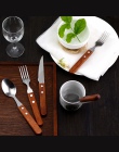 Chic drewniane uchwyt zestaw obiadowy zestaw sztućców ze stali nierdzewnej czarny palisander nóż widelec zastawa stołowa sztućce