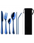 JANKNG 8-Pcs czarny naczynia stołowe z słoma ze stali nierdzewnej kolorowe zastawy stołowe nóż do kotletów widelec łyżeczka obia