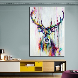 QKART zwierząt malarstwo kolorowe Deer płótnie zdjęcia ścienny do salonu biuro sypialnia nowoczesny obraz olejny na płótnie plak