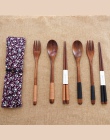 3 sztuk przenośny łyżka widelec luksusowy obiadowy japoński zestaw drewnianych sztućców z płócienna torba kuchnia jedzenie stron