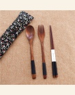 3 sztuk przenośny łyżka widelec luksusowy obiadowy japoński zestaw drewnianych sztućców z płócienna torba kuchnia jedzenie stron