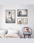Salon Home Decor Plakat Nordic Płótnie Malarstwo Dziewczyna Bedoom Ściany Obraz Deer Królik Kąt Skrzydło Zwierząt Streszczenie S