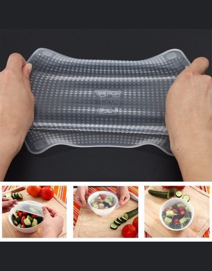 4 sztuk/zestaw silikonowe okłady żywności wielokrotnego użytku przechowywania żywności świeże Saran Wrap miska Pot Seal pokrywa 