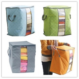 Praktyczna kolorowa miękka bambusowa pikowana torba do przechowywania ubrań pościeli ręczników z transparentną wstawką