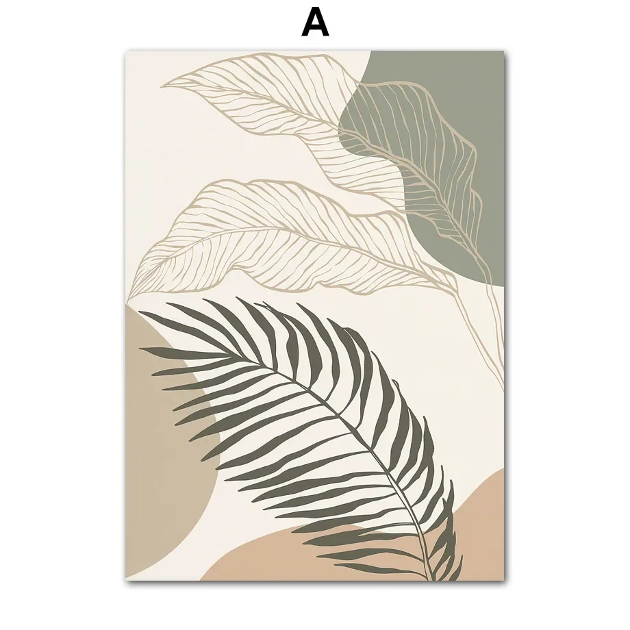 Abstrakcyjny Plakat Boho Liście Palmy Nordic Natura do Pokoju Biały
