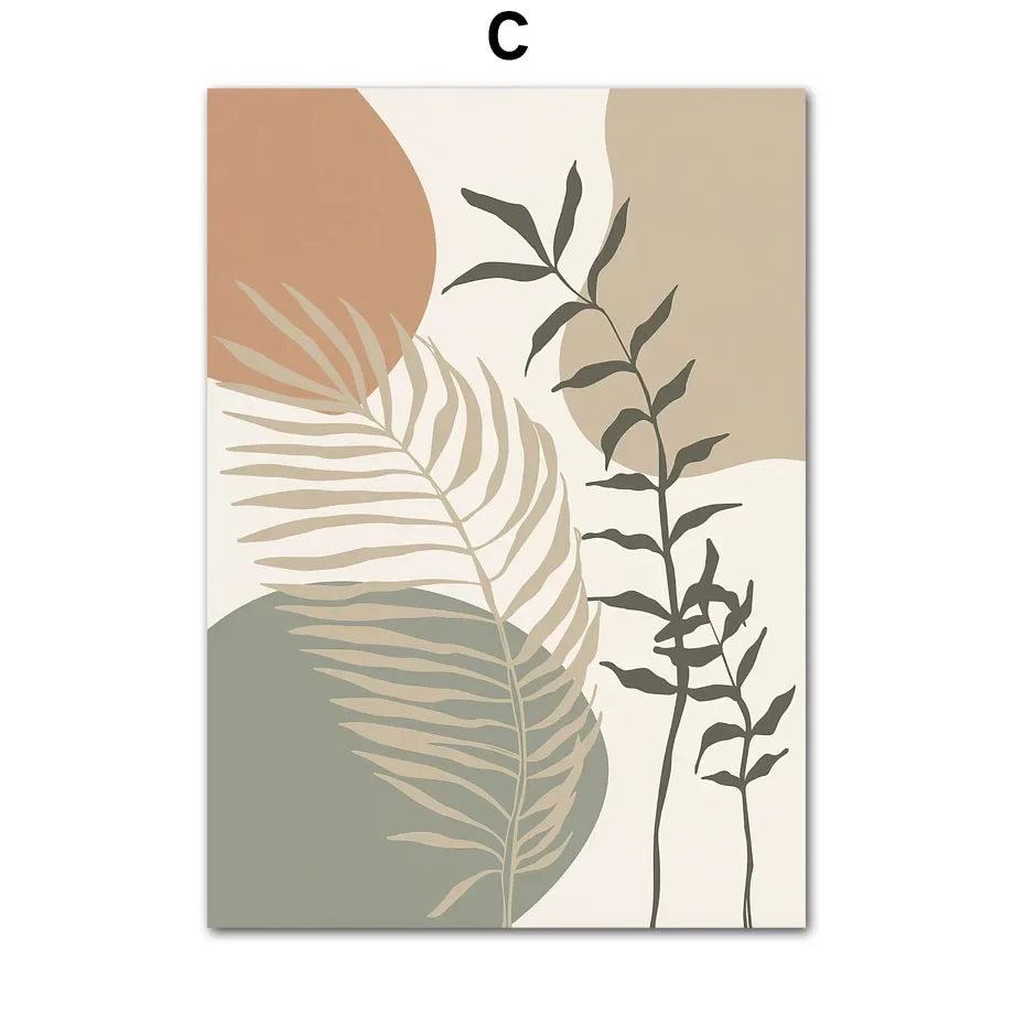 Abstrakcyjny Plakat Boho Liście Palmy Nordic Natura do Pokoju Czerwony
