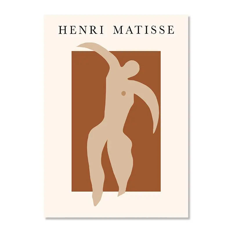 Abstrakcyjny Plakat Boho Matisse Koralowe Linie Beżowy do Salonu Biały