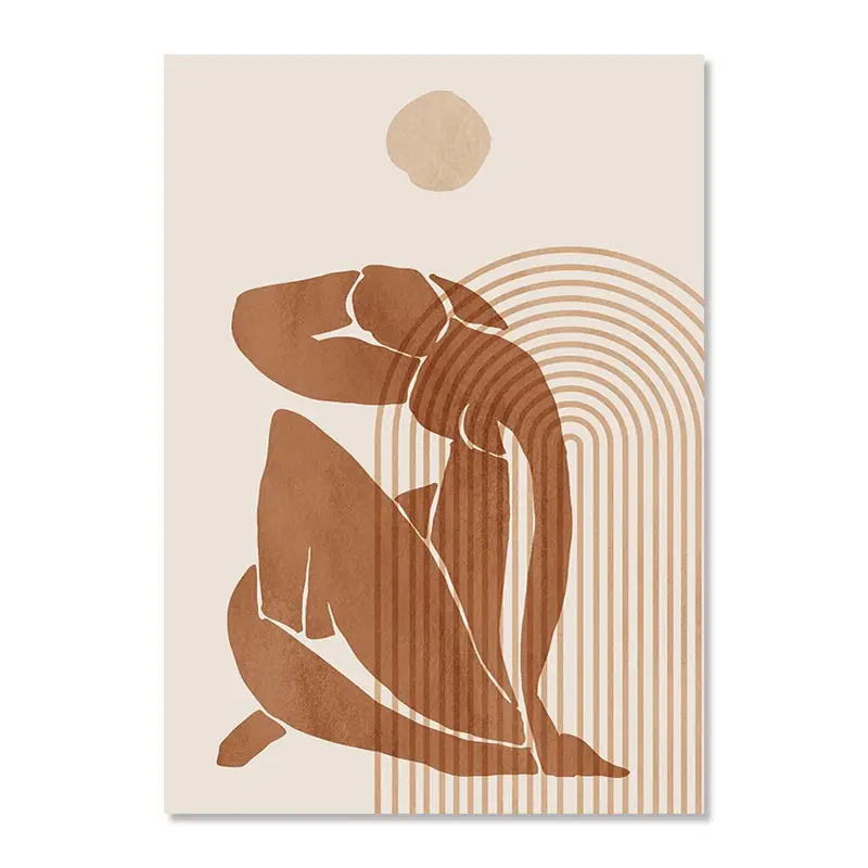 Abstrakcyjny Plakat Boho Matisse Koralowe Linie Beżowy do Salonu Jasnozielony
