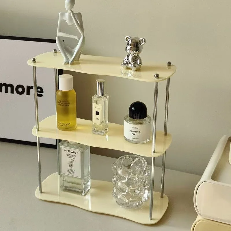Akrylowy regał na kosmetyki i perfumy — 2 lub 3 poziomy żółty
