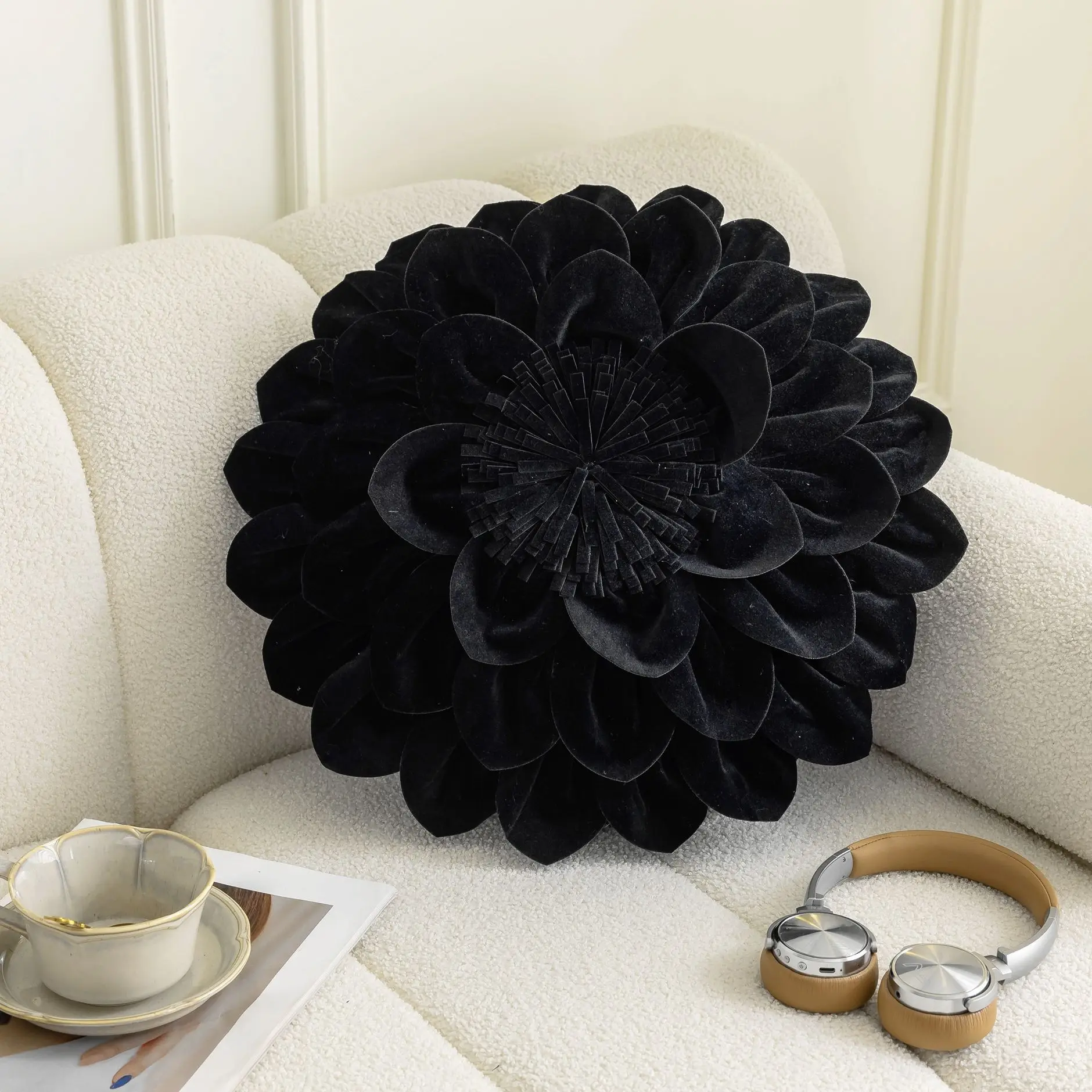 Aksamitna poszewka w kwiaty ręcznie robiona luksusowa sofa 45x45 cm Jasnozielony