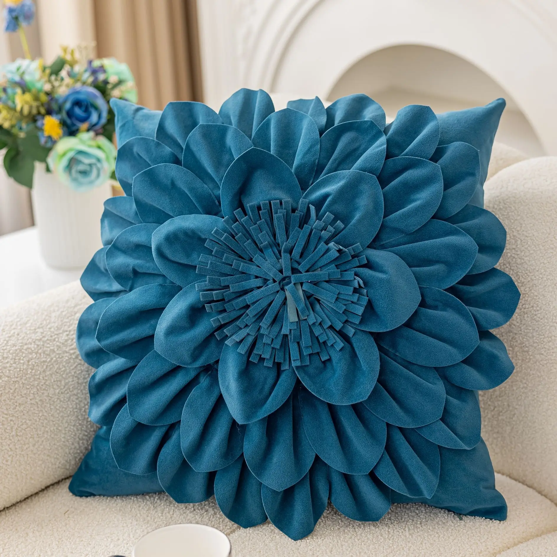 Aksamitna poszewka w kwiaty ręcznie robiona luksusowa sofa 45x45 cm Pomarańczowy