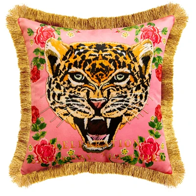 Aksamitna poszewka różowy leopard tygrys dekoracyjna sofa 45x45 cm Beżowy